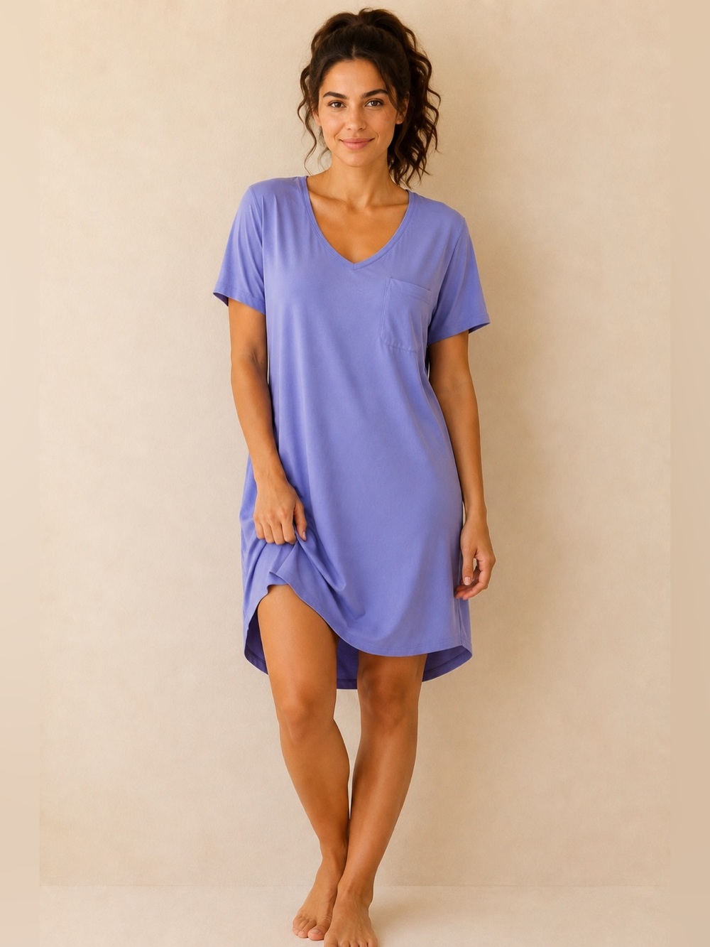 Soma Cool Nights Lavender Rayon/Spandex Stretchy Flowy V-Neck Pocket Nightgown